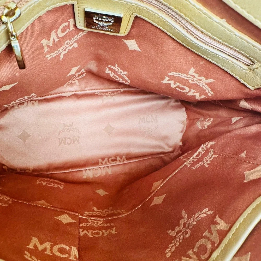 MCM Vintage Visetos Cognac Coated Canvas Shopper Tote Small Luxe Iconic Monogram